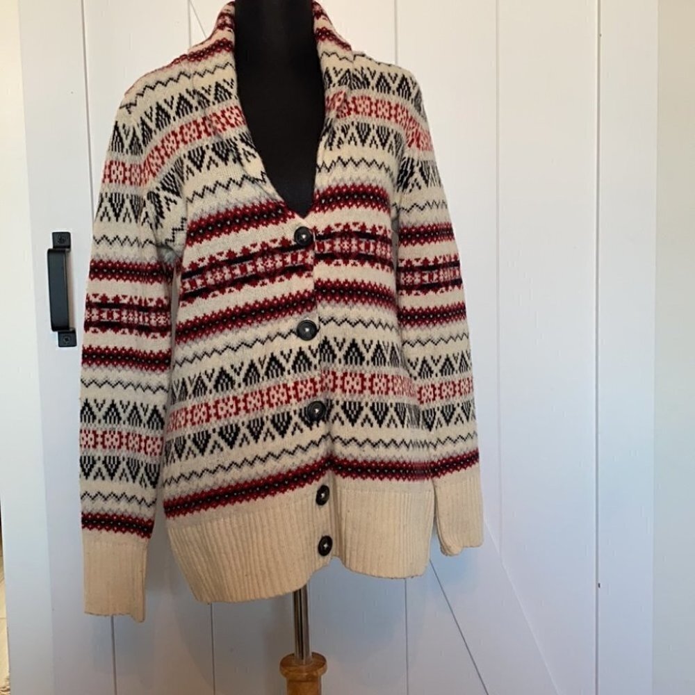 𝅺TELLURIDE lambs wool blend cardigan festive cabin warm holiday sz small